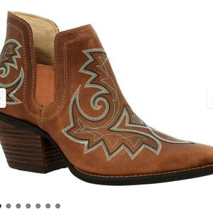 Durango Tan Ankle Boots with Turquoise Embroidery